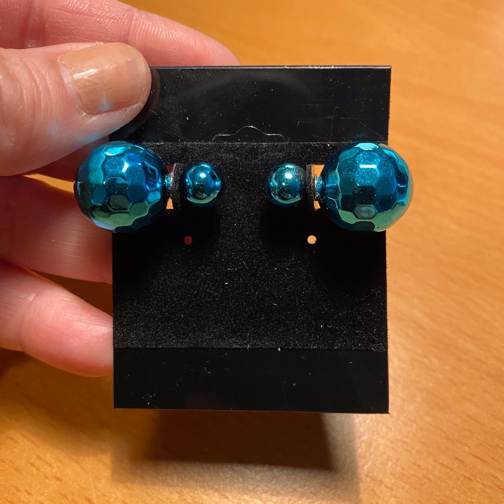 New Blue Metallic Double Ball Stud earrings